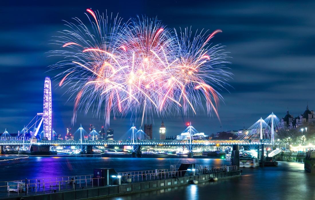 New Year’s Eve fireworks over the Thames and the London Eye, free viewing spots in London