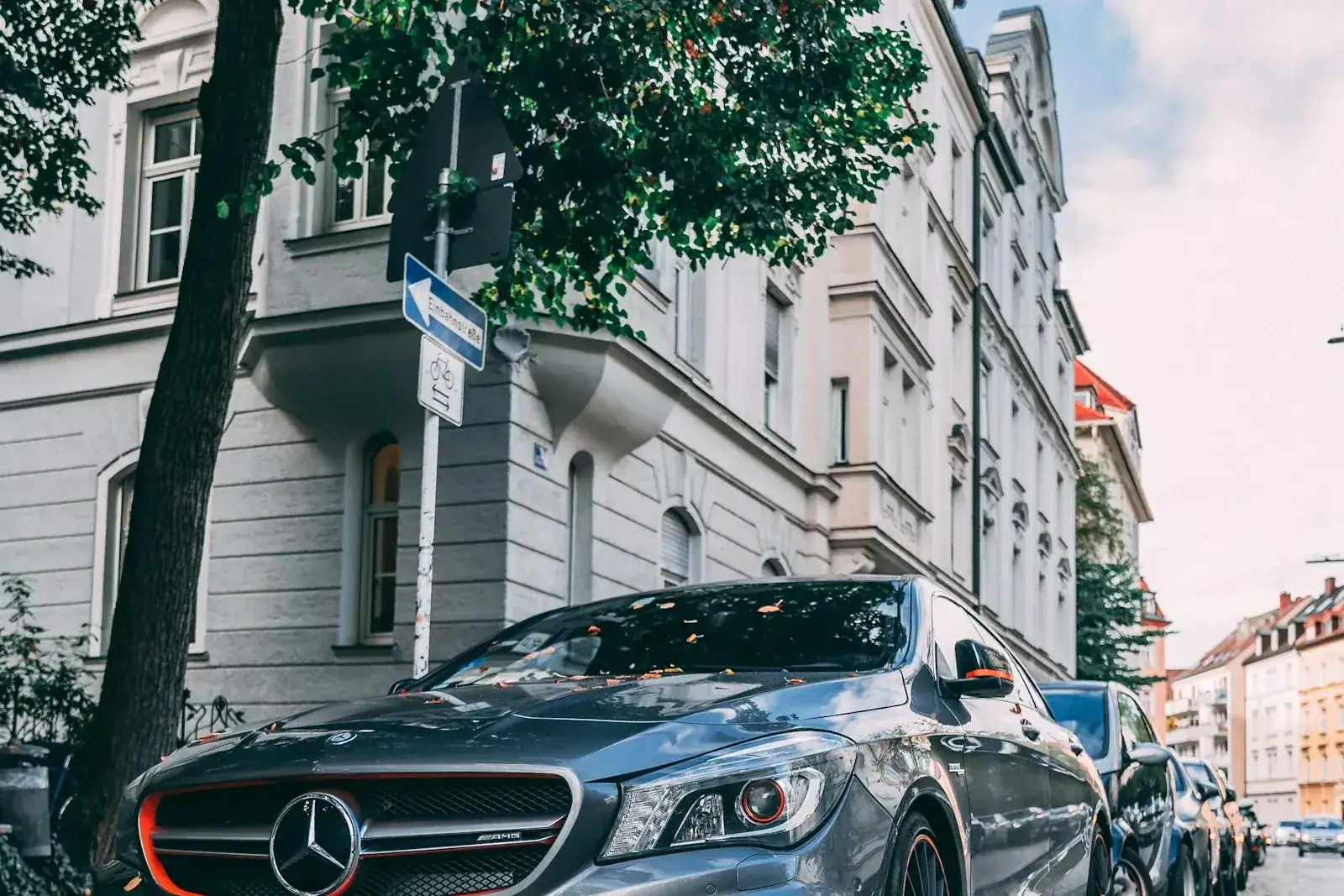 Comfortable saloon car parked on a city street