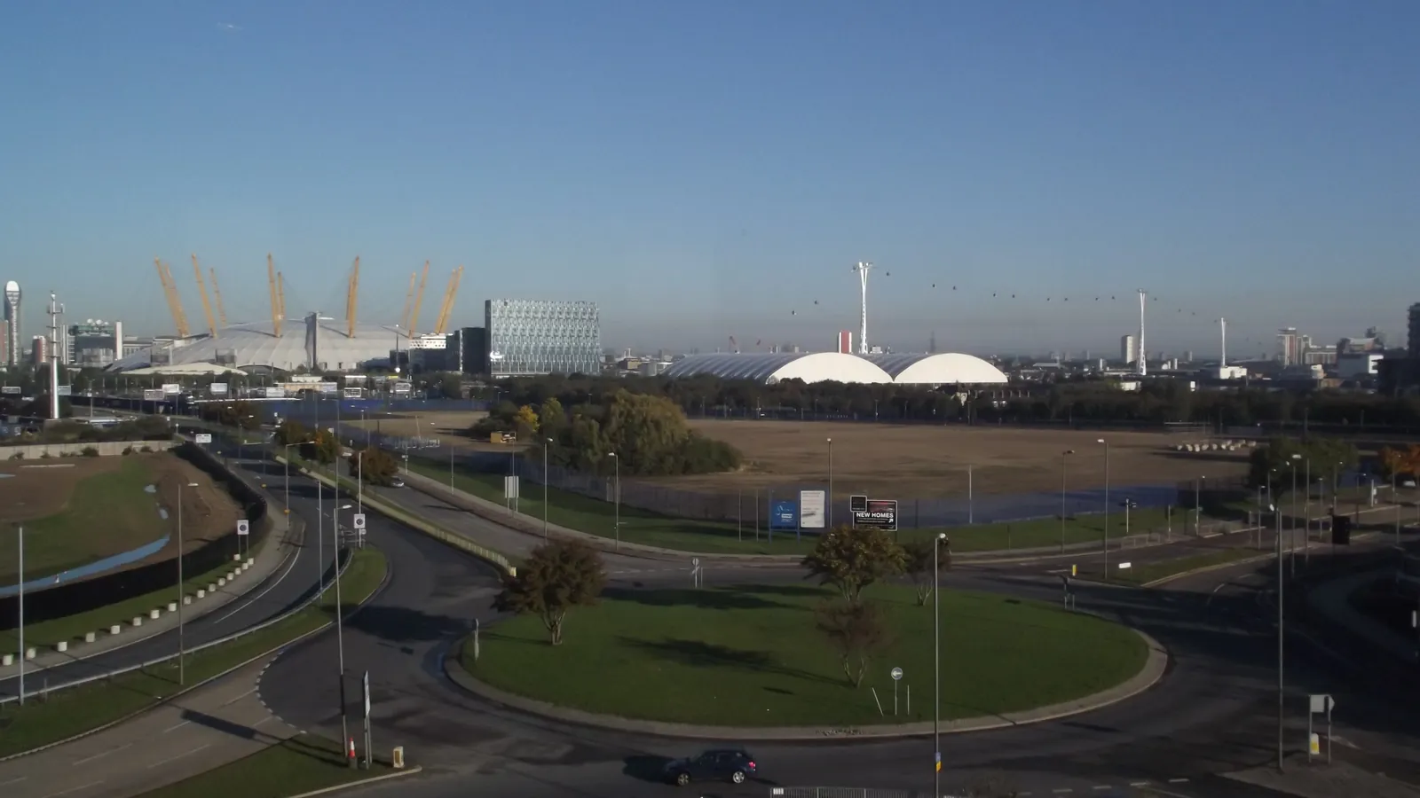 The O2 Arena dome at North Greenwich seen across the peninsula - Heathrow to the O2 transfer